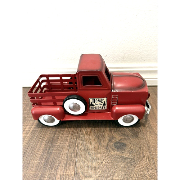 Red Metal Tree Farm Truck Home For The Holidays Seasons Greetings Decor - Picture 7 of 8